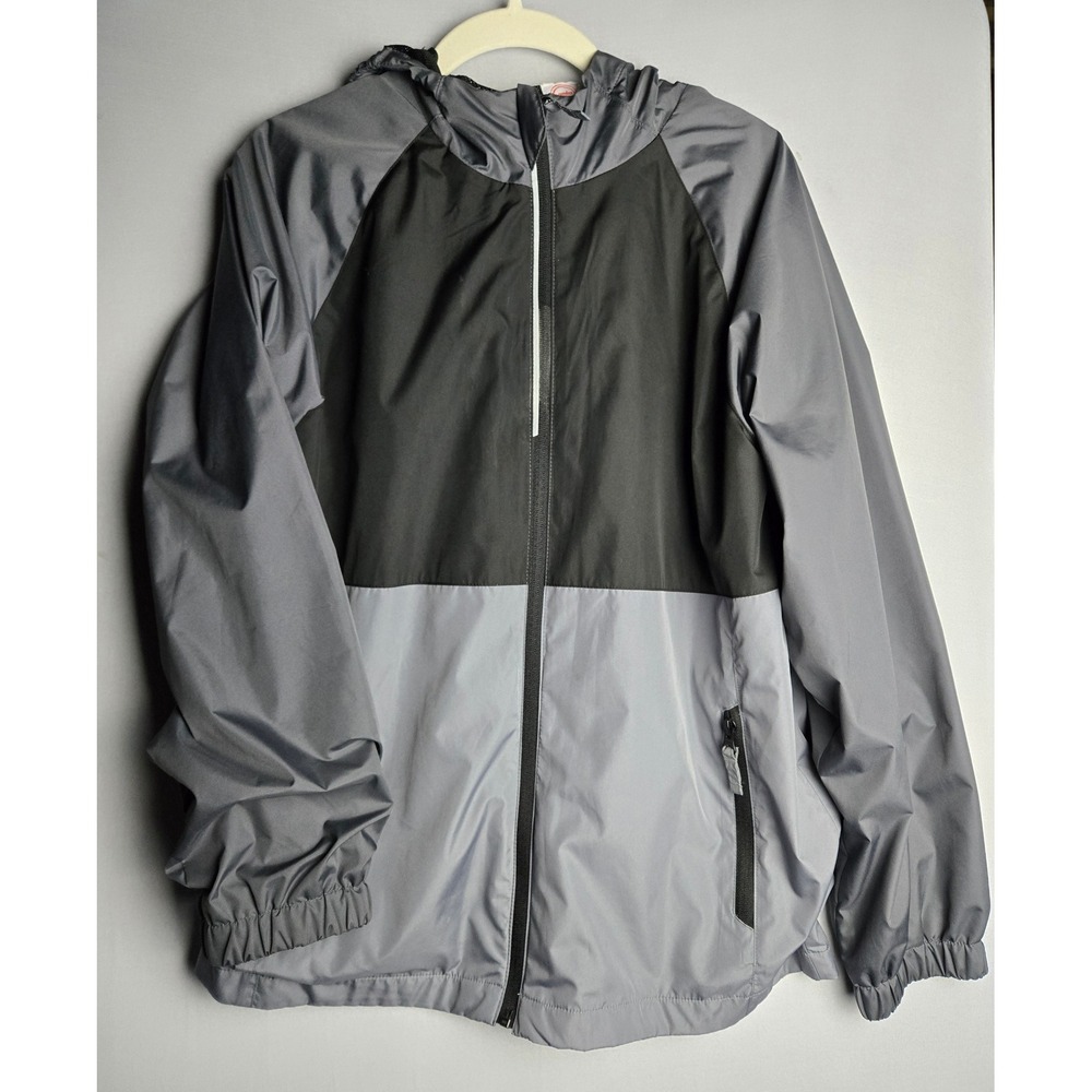 Wonder Nation Boys Grey Black Colorblock Hooded Windbreaker Jacket XL 14-16 Hky